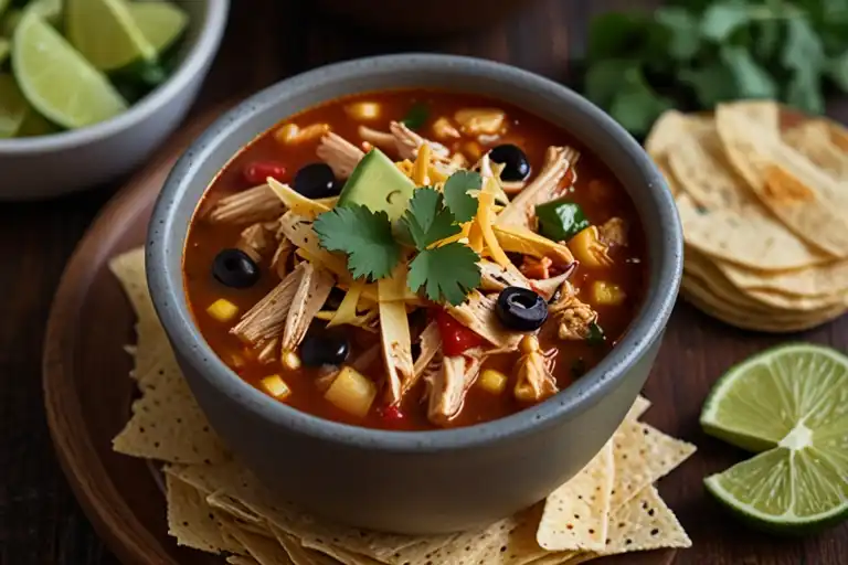 Delicious Homemade Chicken Tortilla Soup with Fresh Garnishes