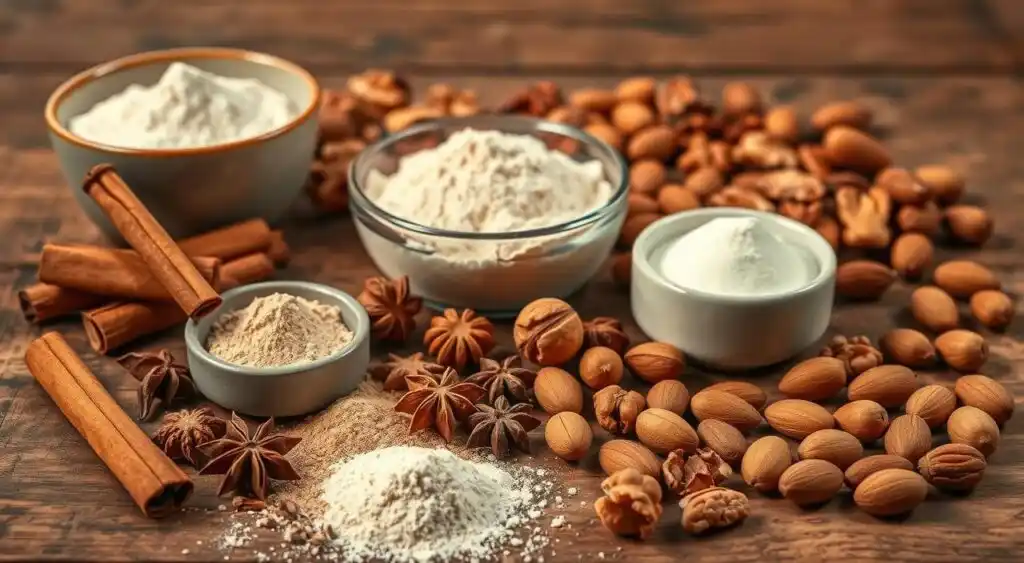 A collection of dry ingredients for baking